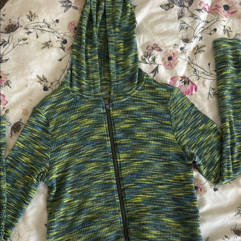 American Eagle Outfitters Green and Blue Hooded Sweatshirt
